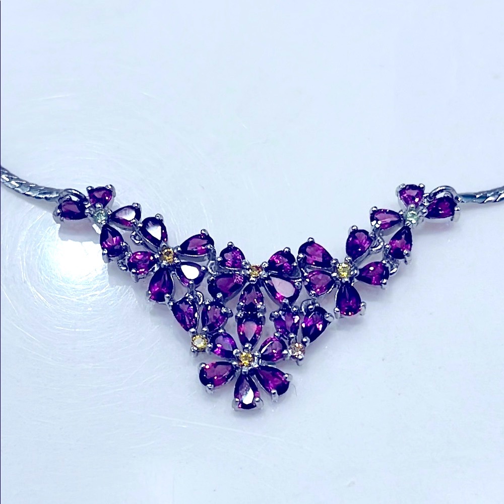 Amethyst Citrine 14KWG Plated Floral Necklace - Picture 3 of 7
